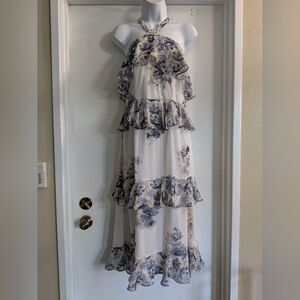 Gianni Bini Floral Halter Tiered  Maxi Dress Size 10